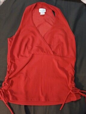 Pre-loved BCBG Red Halter Tank Top with Side Lace-Up.
